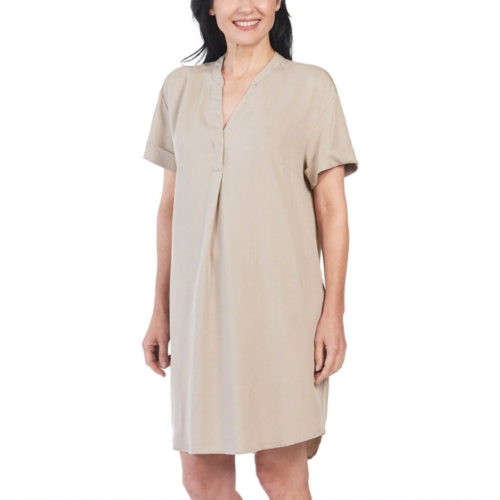 NWT Hilary Radley Women's Tencel Shirt Dress Stone Tan Size XL $90 UU049